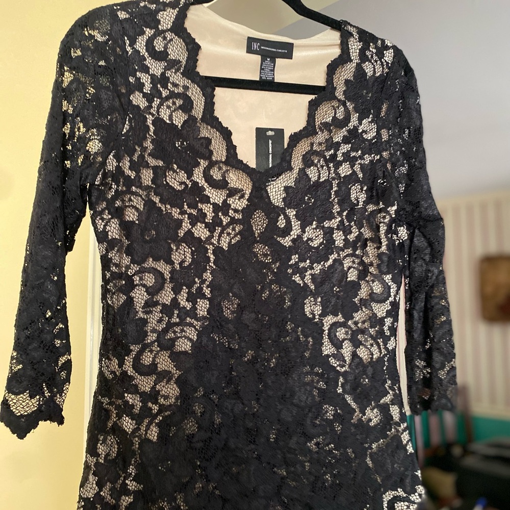 INC Black Lace Blouse